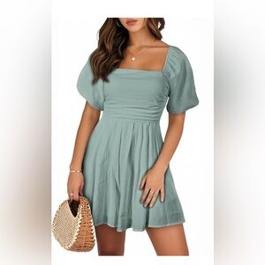 Elegant Teal Puff Sleeve Dress